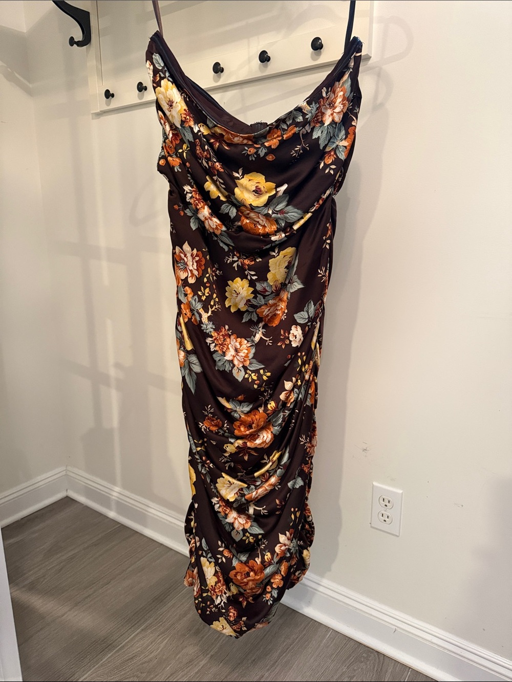 Veronica Beard Brown Floral Cowl-Neck Maxi Dress